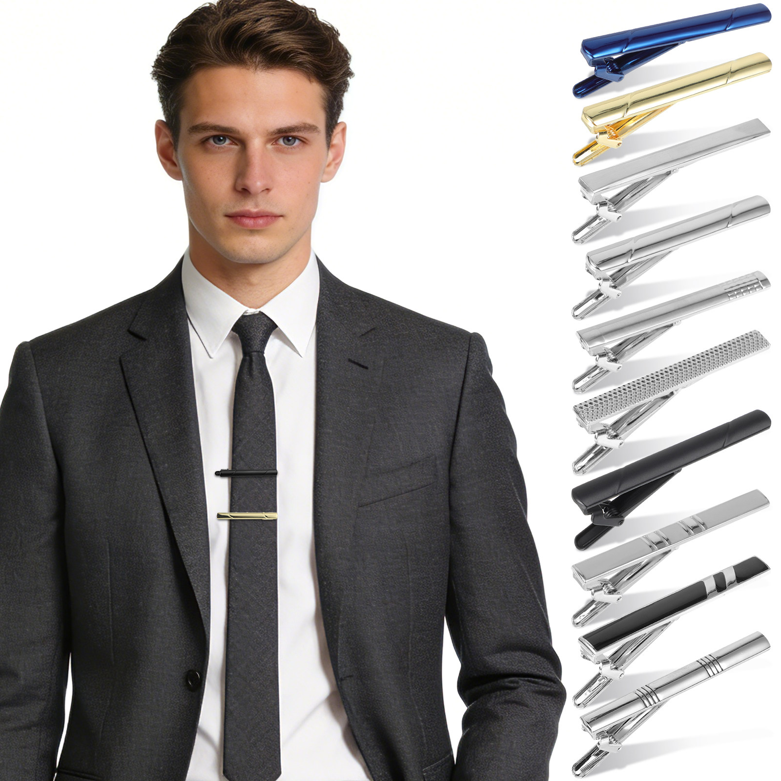 10Pcs Necktie Clip Set Classic - огляд і ціна Tie Bar Set Gift